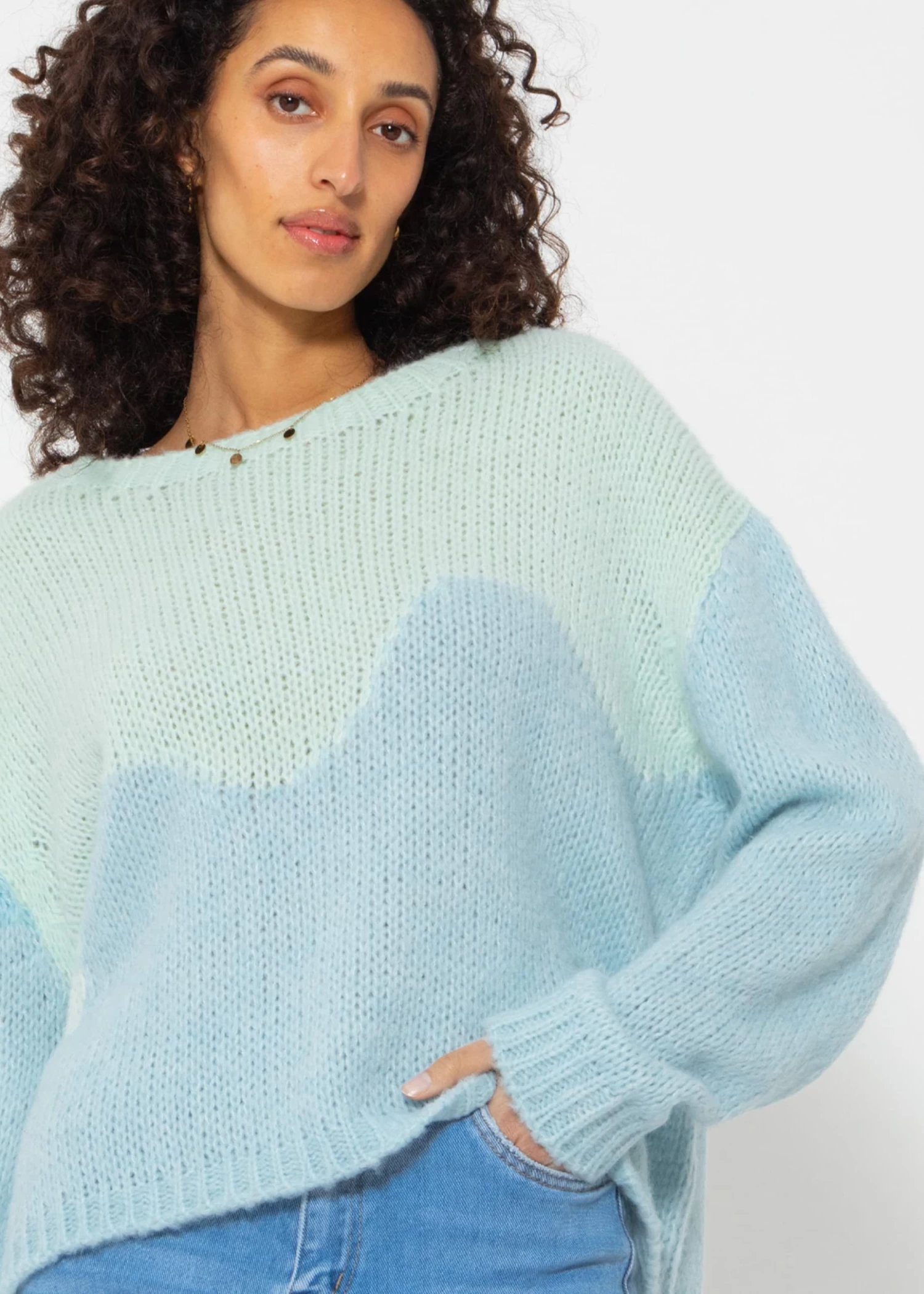 Zweifarbiger Strickpullover - Hellblau-pastellgrün 5 Zweifarbiger Strickpullover - Hellblau-pastellgrün – Bild 3