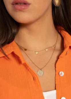 Kombinierte Kette Mit Anhänger Und Zarten Plättchen, Gold -Sassyclassy SassyClassy Halskette mitAnhanger S0204A660 1