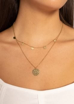 Kombinierte Kette Mit Anhänger Und Zarten Plättchen, Gold -Sassyclassy SassyClassy Halskette mitAnhanger S0204A660 2