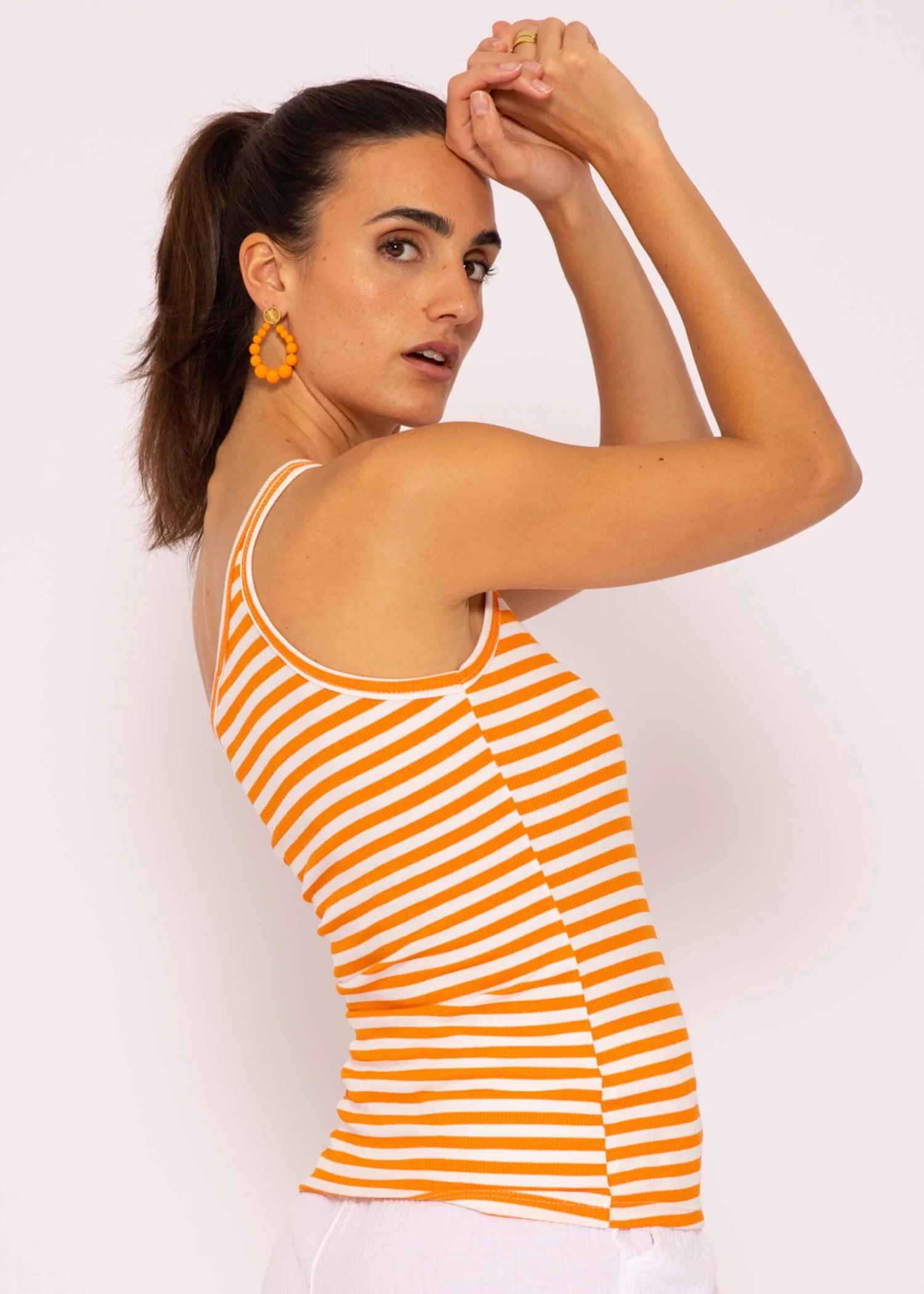 Asymmetrisches Streifen Top, Orange-weiß 7 Asymmetrisches Streifen Top, Orange-weiß – Bild 5