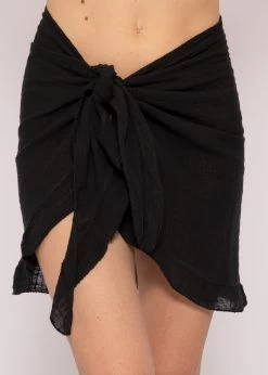 Beach Pareo In Leinen-Optik, Schwarz