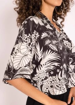 Crop Bluse Mit Print, Schwarz -Sassyclassy SassyClassy crop bluse mit print schwarz S3204B5829 8