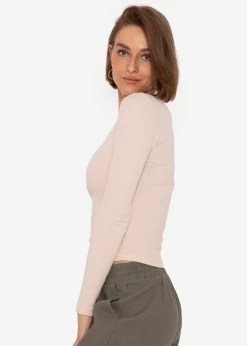Enganliegendes Langarmshirt Mit Biese, Beige -Sassyclassy SassyClassy enganliegendes shirt mit biese beige S2210B5218 39OvD0BUcVtHwR