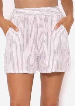 Gestreifte Musselin Shorts, Braun/offwhite