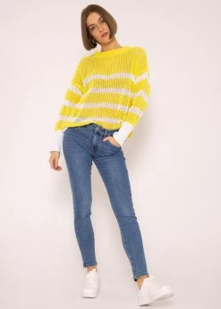 Gestreifter Netz-Pullover, Gelb/weiß 12 Gestreifter Netz-Pullover, Gelb/weiß -Sassyclassy SassyClassy gestreifter netz pullover gelb weiss S3202B5434 1