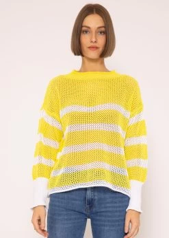 Gestreifter Netz-Pullover, Gelb/weiß 13 Gestreifter Netz-Pullover, Gelb/weiß -Sassyclassy SassyClassy gestreifter netz pullover gelb weiss S3202B5434 3