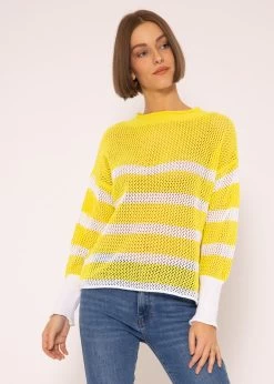 Gestreifter Netz-Pullover, Gelb/weiß 17 Gestreifter Netz-Pullover, Gelb/weiß -Sassyclassy SassyClassy gestreifter netz pullover gelb weiss S3202B5434 5
