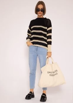 Gestreifter Netz-Pullover, Schwarz/beige 13 Gestreifter Netz-Pullover, Schwarz/beige -Sassyclassy SassyClassy gestreifter netz pullover schwarz beige S3202B5433 2