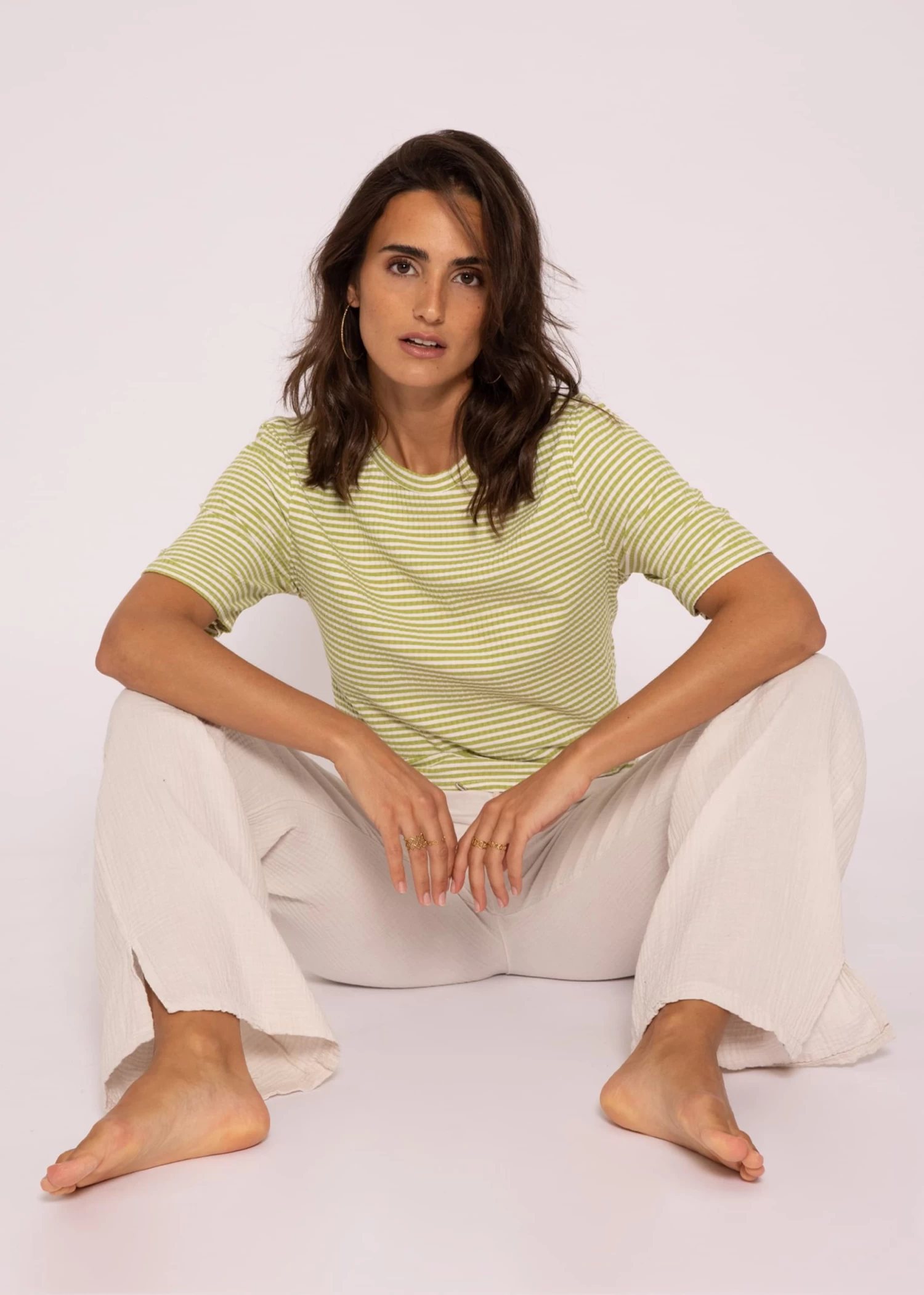 Gestreiftes Rip Jersey T-Shirt, Grün/weiß 4 Gestreiftes Rip Jersey T-Shirt, Grün/weiß – Bild 2