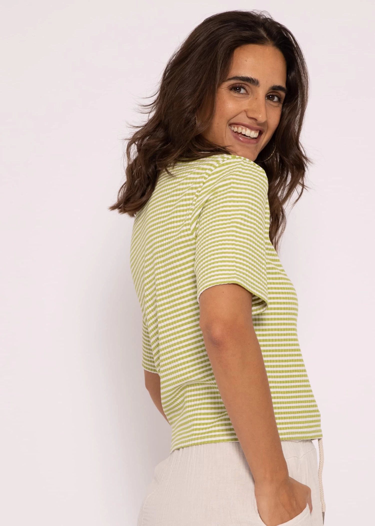 Gestreiftes Rip Jersey T-Shirt, Grün/weiß 6 Gestreiftes Rip Jersey T-Shirt, Grün/weiß – Bild 4