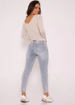 Gestreiftes Langarmshirt Mit Rückenausschnitt, Beige/weiß -Sassyclassy SassyClassy gestreiftes shirt mit ruckenausschnitt beige weiss S3202B5499 1