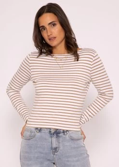 Gestreiftes Langarmshirt Mit Rückenausschnitt, Beige/weiß -Sassyclassy SassyClassy gestreiftes shirt mit ruckenausschnitt beige weiss S3202B5499 6
