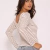 Gestreiftes Langarmshirt Mit Rückenausschnitt, Beige/weiß -Sassyclassy SassyClassy gestreiftes shirt mit ruckenausschnitt beige weiss S3202B5499 8