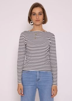 Gestreiftes Langarmshirt Mit Rückenausschnitt, Schwarz/weiß -Sassyclassy SassyClassy gestreiftes shirt mit ruckenausschnitt schwarz weiss S3202B5500 2