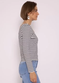 Gestreiftes Langarmshirt Mit Rückenausschnitt, Schwarz/weiß -Sassyclassy SassyClassy gestreiftes shirt mit ruckenausschnitt schwarz weiss S3202B5500 5