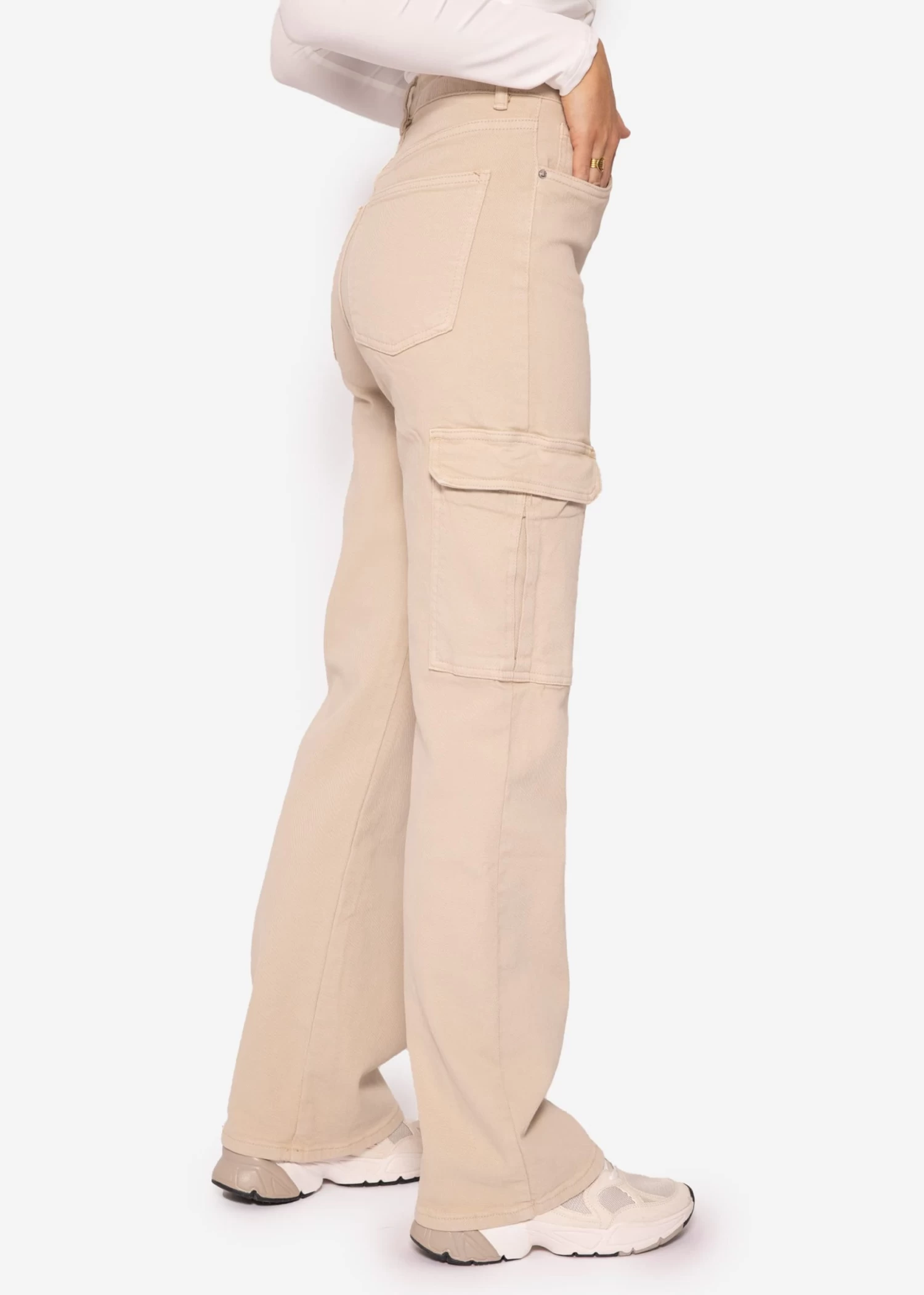 Highwaist Cargo Pants, Beige 5 Highwaist Cargo Pants, Beige – Bild 3