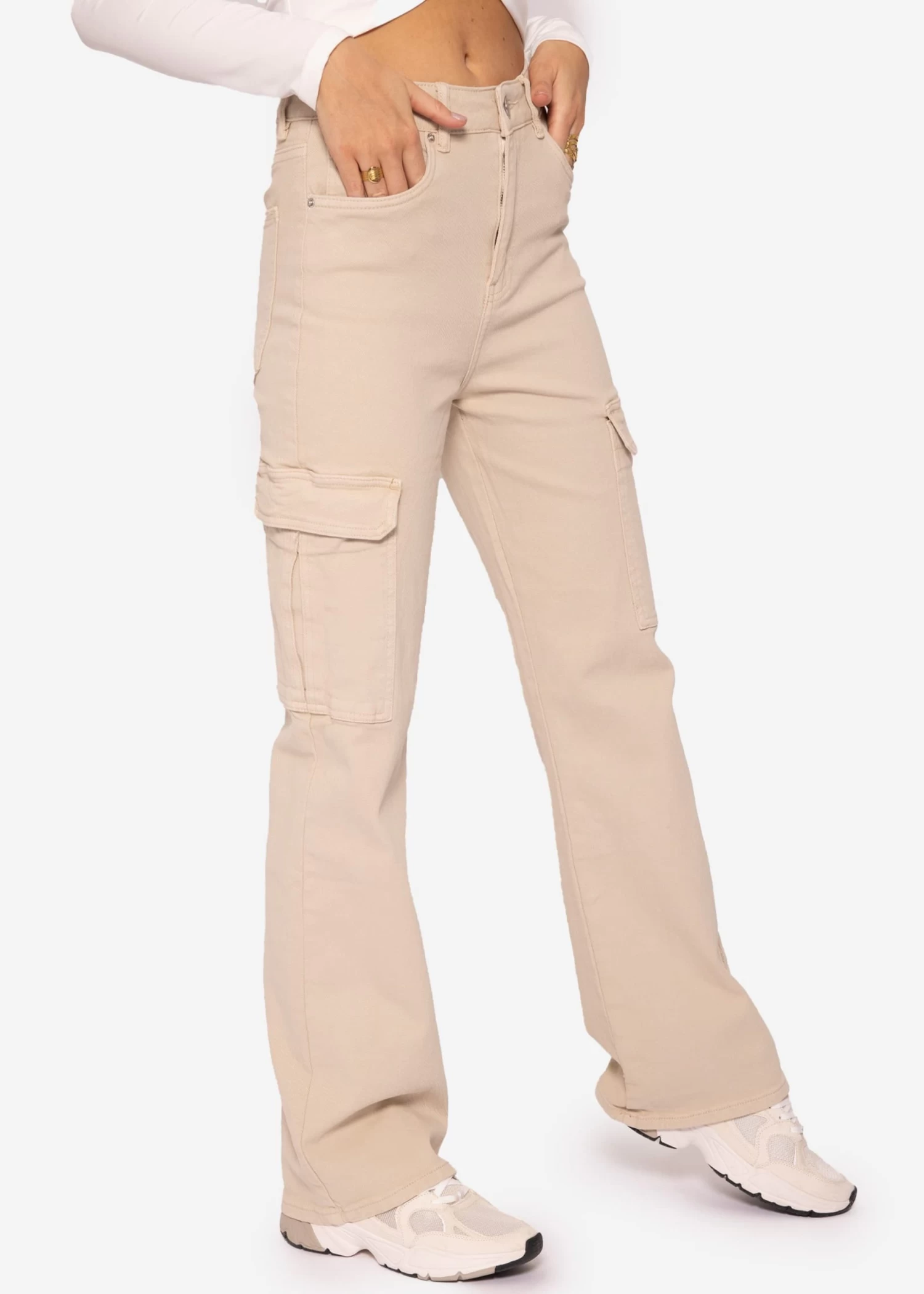 Highwaist Cargo Pants, Beige 8 Highwaist Cargo Pants, Beige – Bild 6
