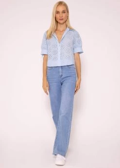 Kurzarm Spitzenbluse, Blau -Sassyclassy SassyClassy kurzarm spitzenbluse blau S3204B5870 1