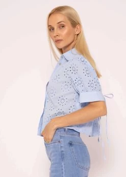 Kurzarm Spitzenbluse, Blau -Sassyclassy SassyClassy kurzarm spitzenbluse blau S3204B5870 4