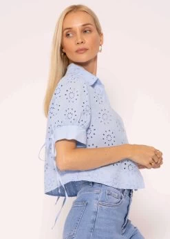 Kurzarm Spitzenbluse, Blau -Sassyclassy SassyClassy kurzarm spitzenbluse blau S3204B5870 7