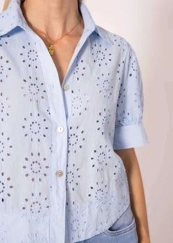 Kurzarm Spitzenbluse, Blau -Sassyclassy SassyClassy kurzarm spitzenbluse blau S3204B5870 8