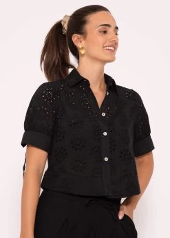 Kurzarm Spitzenbluse, Schwarz -Sassyclassy SassyClassy kurzarm spitzenbluse schwarz S3204B5869 3