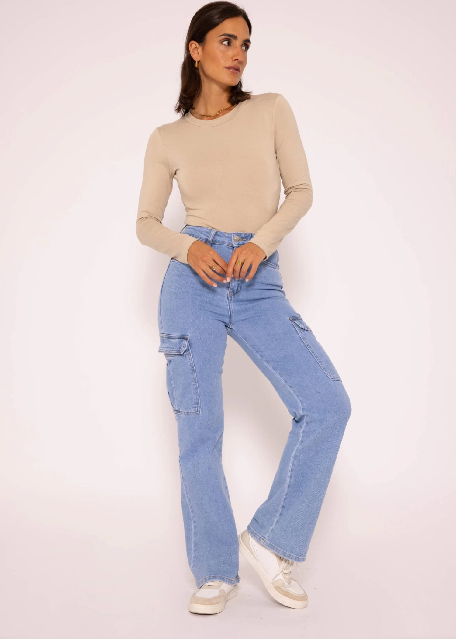 Langarmshirt Mit Diagonaler Biese, Beige 5 Langarmshirt Mit Diagonaler Biese, Beige – Bild 3