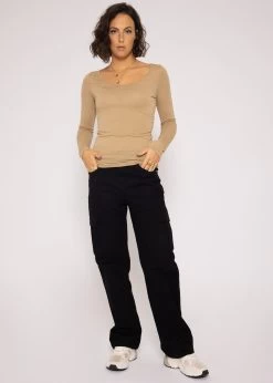 Langarmshirt Mit Tiefem Ausschnitt, Camel -Sassyclassy SassyClassy langarm shirt mit tiefem ausschnitt camel S3201B5405 2