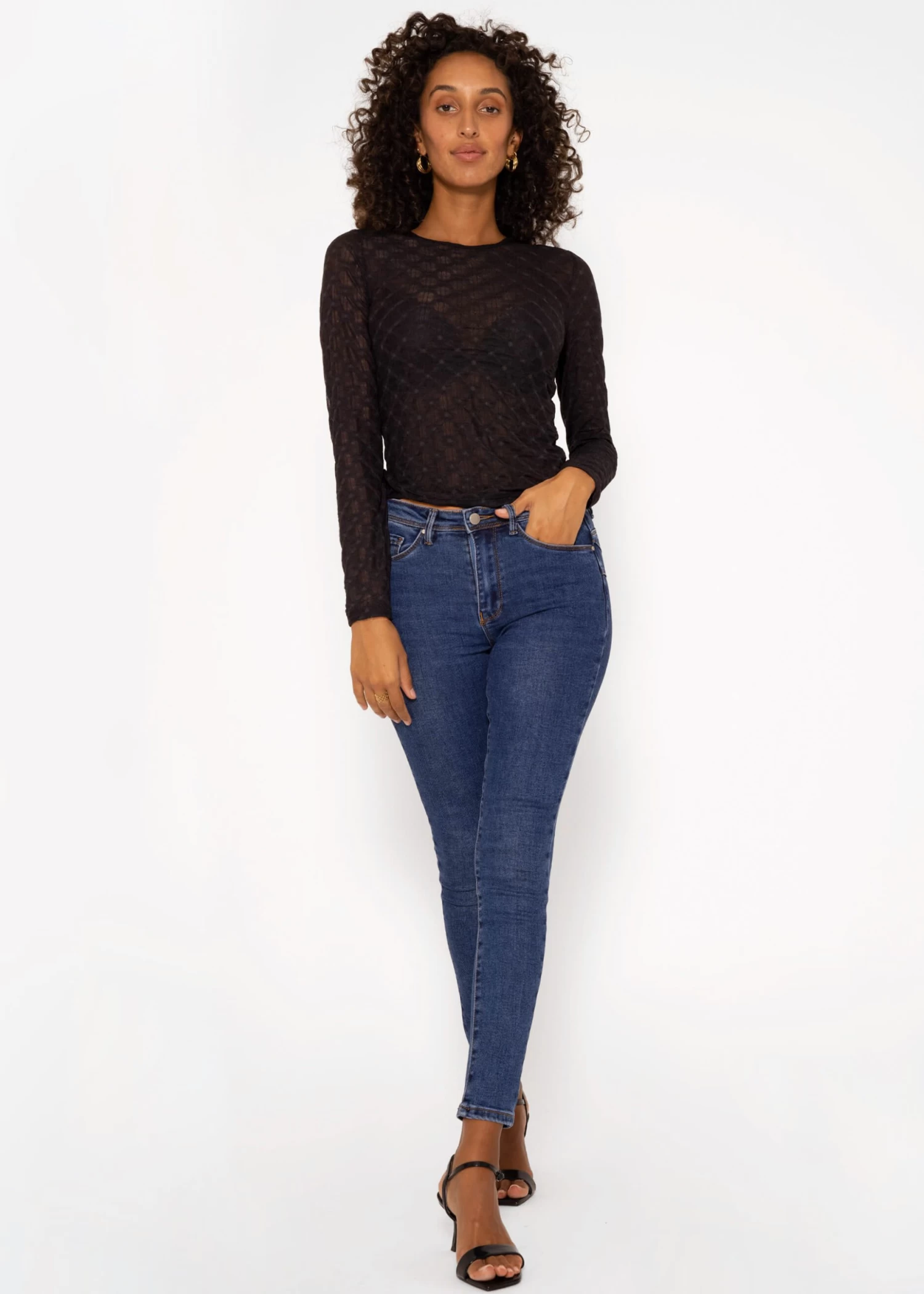 Langarmshirt Mit Netzmuster - Schwarz 6 Langarmshirt Mit Netzmuster - Schwarz – Bild 4