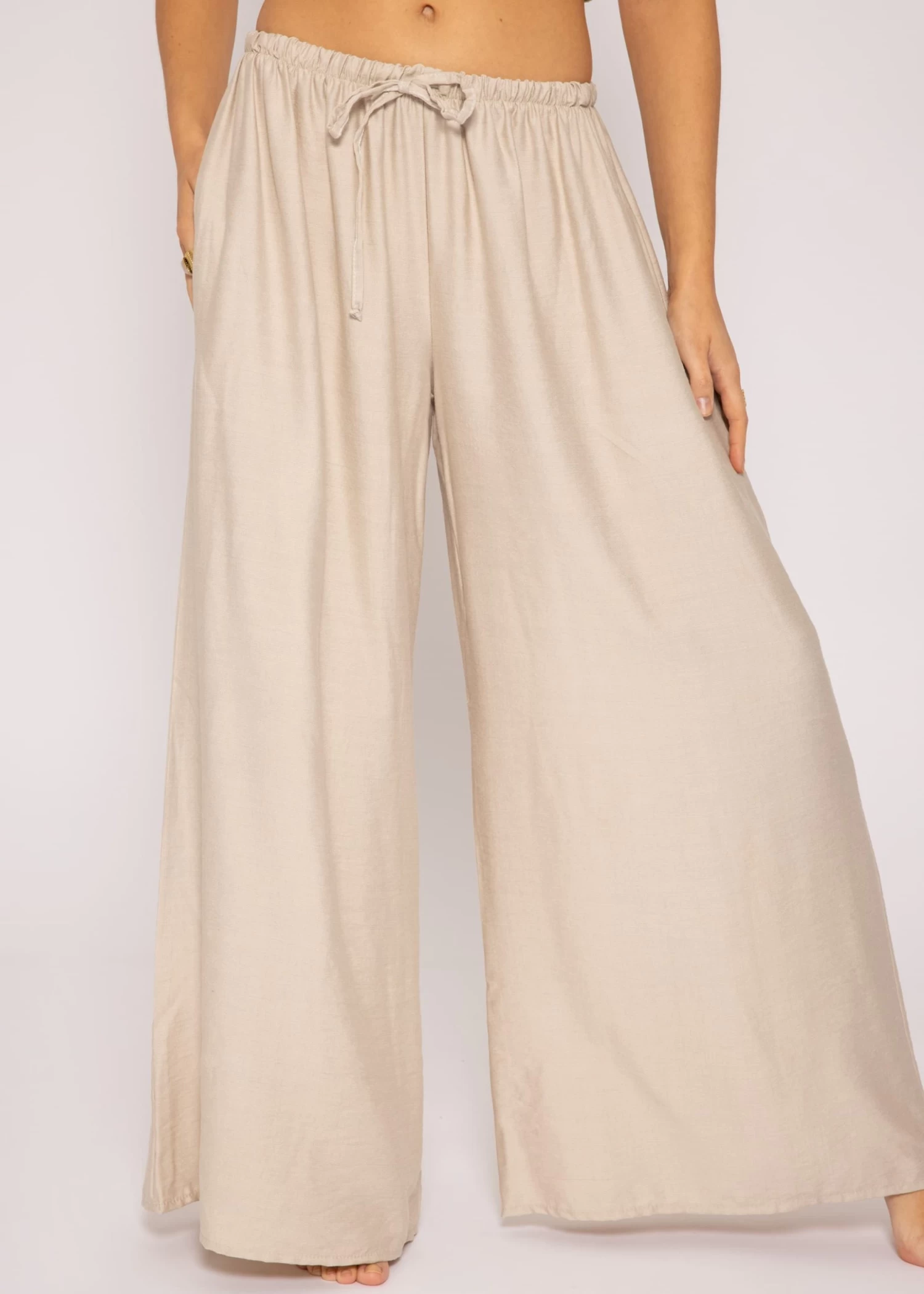 Lässige Schlupfhose Mit Weitem Bein, Beige 3 Lässige Schlupfhose Mit Weitem Bein, Beige