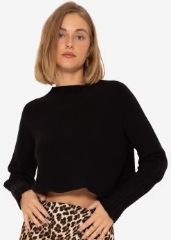 Lässiger Crop Pullover - Schwarz