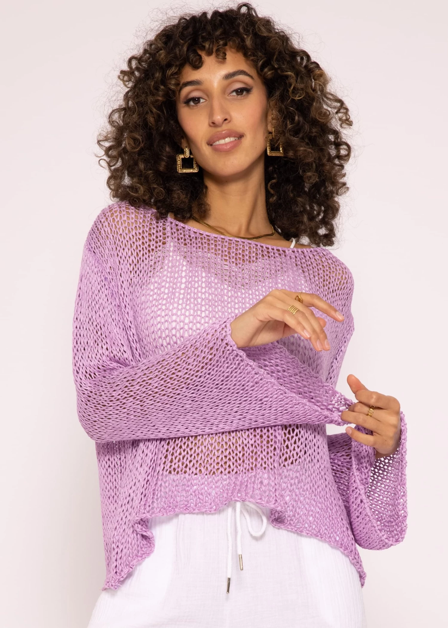 Locker Gestrickter Pullover, Flieder 3 Locker Gestrickter Pullover, Flieder