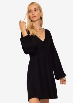 Lässiges Jerseykleid Mit V-Ausschnitt, Schwarz -Sassyclassy SassyClassy lassiges jerseykleid mit v ausschnitt schwarz S3206B5969 4cgfcmZ2lNJWSR