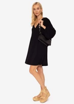 Lässiges Jerseykleid Mit V-Ausschnitt, Schwarz -Sassyclassy SassyClassy lassiges jerseykleid mit v ausschnitt schwarz S3206B5969cJ0JkZSG0taJc