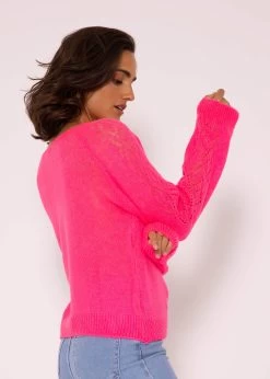 Lockerer Pullover Mit Ajour-Muster, Pink