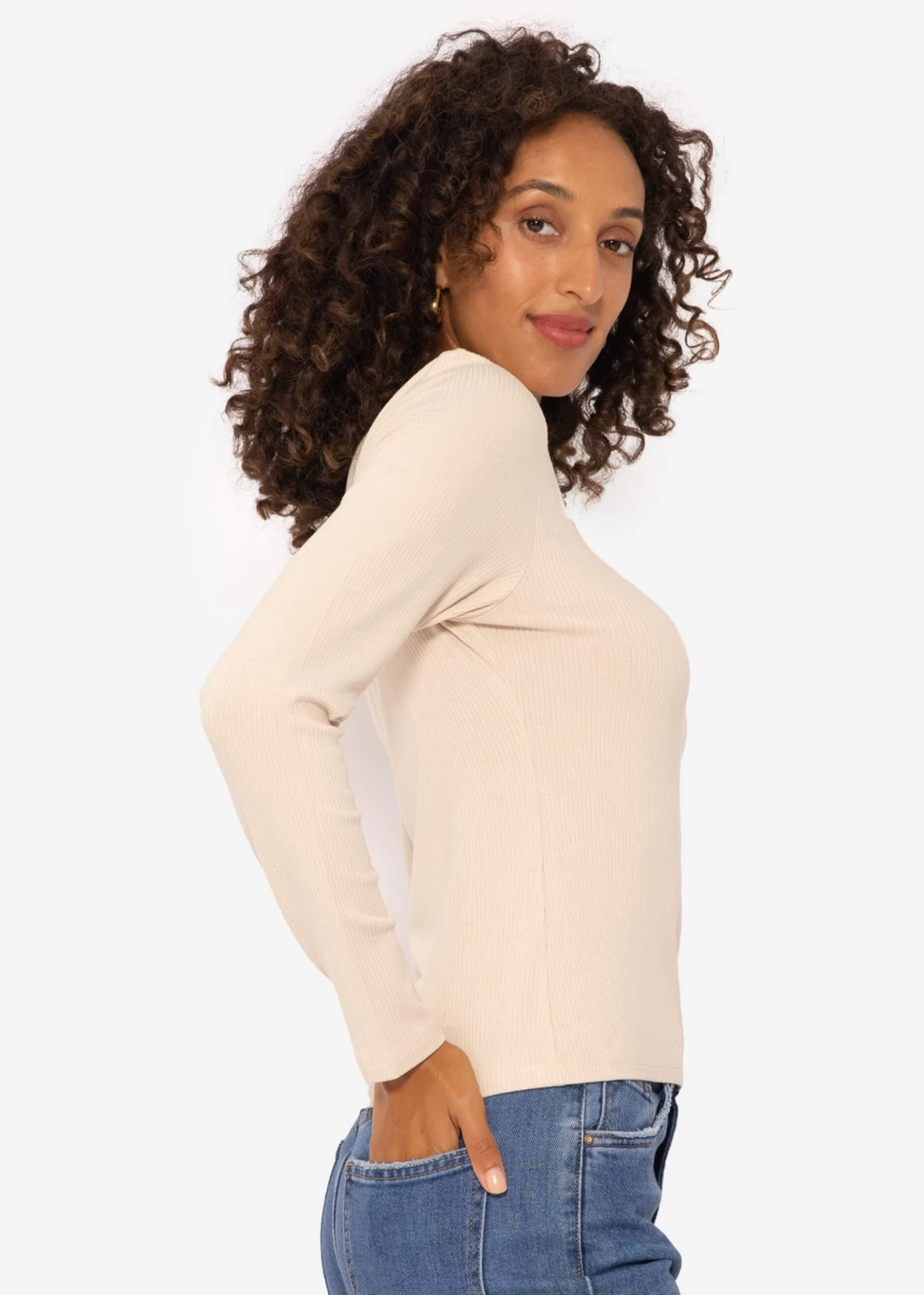 Lockeres Langarmshirt - Beige 5 Lockeres Langarmshirt - Beige – Bild 3