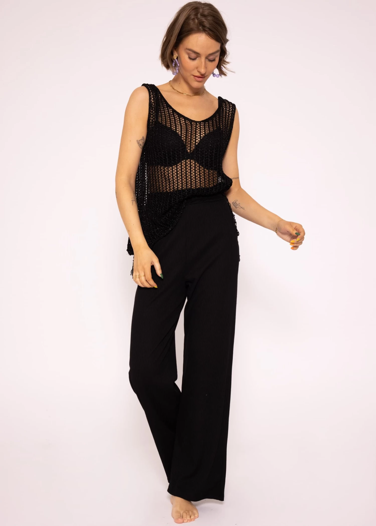 Lurex Netz-Top, Schwarz 4 Lurex Netz-Top, Schwarz – Bild 2