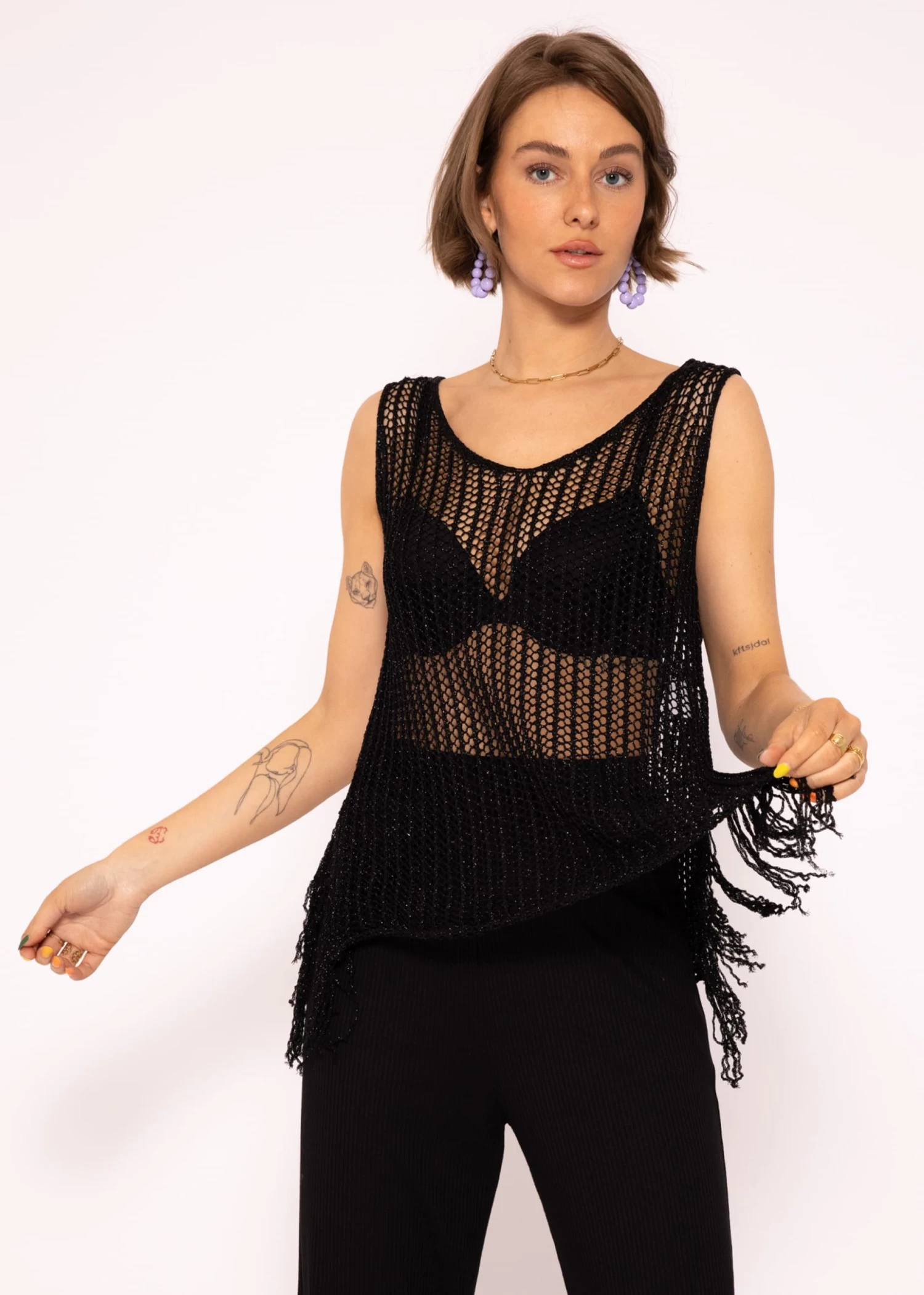 Lurex Netz-Top, Schwarz 3 Lurex Netz-Top, Schwarz