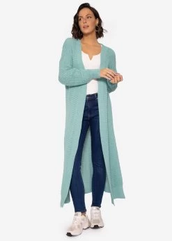 Maxi Cardigan Mit Hohen Schlitzen, Türkis -Sassyclassy SassyClassy maxi cardigan mit hohen schlitzen turkis S2212B5316 2
