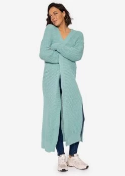 Maxi Cardigan Mit Hohen Schlitzen, Türkis -Sassyclassy SassyClassy maxi cardigan mit hohen schlitzen turkis S2212B5316 3