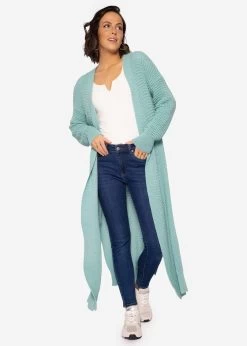 Maxi Cardigan Mit Hohen Schlitzen, Türkis -Sassyclassy SassyClassy maxi cardigan mit hohen schlitzen turkis S2212B5316 4