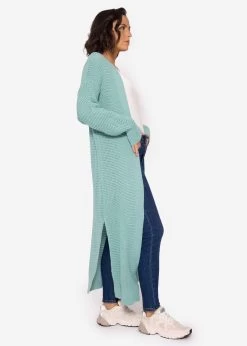 Maxi Cardigan Mit Hohen Schlitzen, Türkis -Sassyclassy SassyClassy maxi cardigan mit hohen schlitzen turkis S2212B5316 7