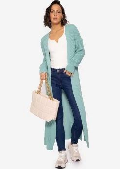 Maxi Cardigan Mit Hohen Schlitzen, Türkis -Sassyclassy SassyClassy maxi cardigan mit hohen schlitzen turkis S2212B5316 9