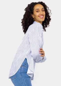 Musselin Bluse, Offwhite, Blau Gestreift 12 Musselin Bluse, Offwhite, Blau Gestreift -Sassyclassy SassyClassy musselin bluse blau gestreift offwhite S3202B5547 3REqJ01aHUJaF3