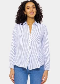 Musselin Bluse, Offwhite, Blau Gestreift 14 Musselin Bluse, Offwhite, Blau Gestreift -Sassyclassy SassyClassy musselin bluse blau gestreift offwhite S3202B5547 6XISJNiVEgqDIK