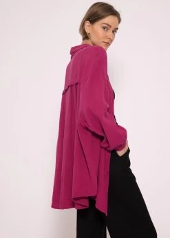 Musselin Bluse Oversize, Fuchsia