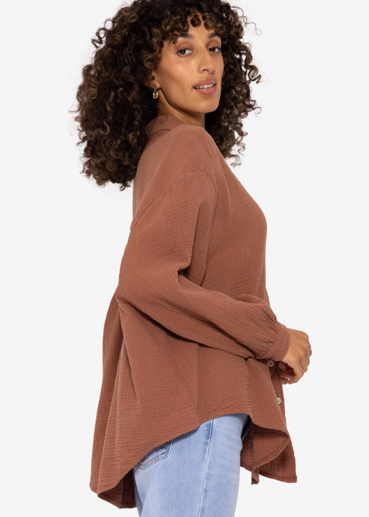 Musselin Bluse Oversize, Kurz, Cafelatte 9 Musselin Bluse Oversize, Kurz, Cafelatte – Bild 7