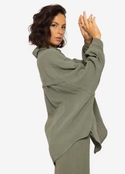 Musselin Bluse Oversize, Kurz, Khaki -Sassyclassy SassyClassy musselin bluse oversize kurz khaki S2201B4515 1PSNSXWFgJhNRl