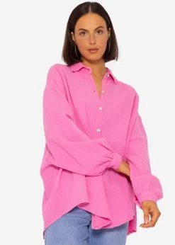 Musselin Bluse Oversize, Kurz, Pink