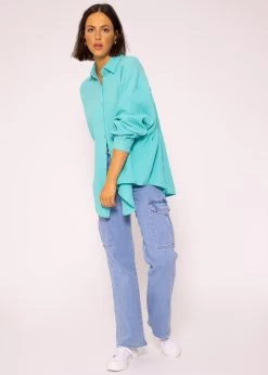 Musselin Bluse Oversize, Kurz, Türkis -Sassyclassy SassyClassy musselin bluse oversize kurz turkis S2202B4491 1